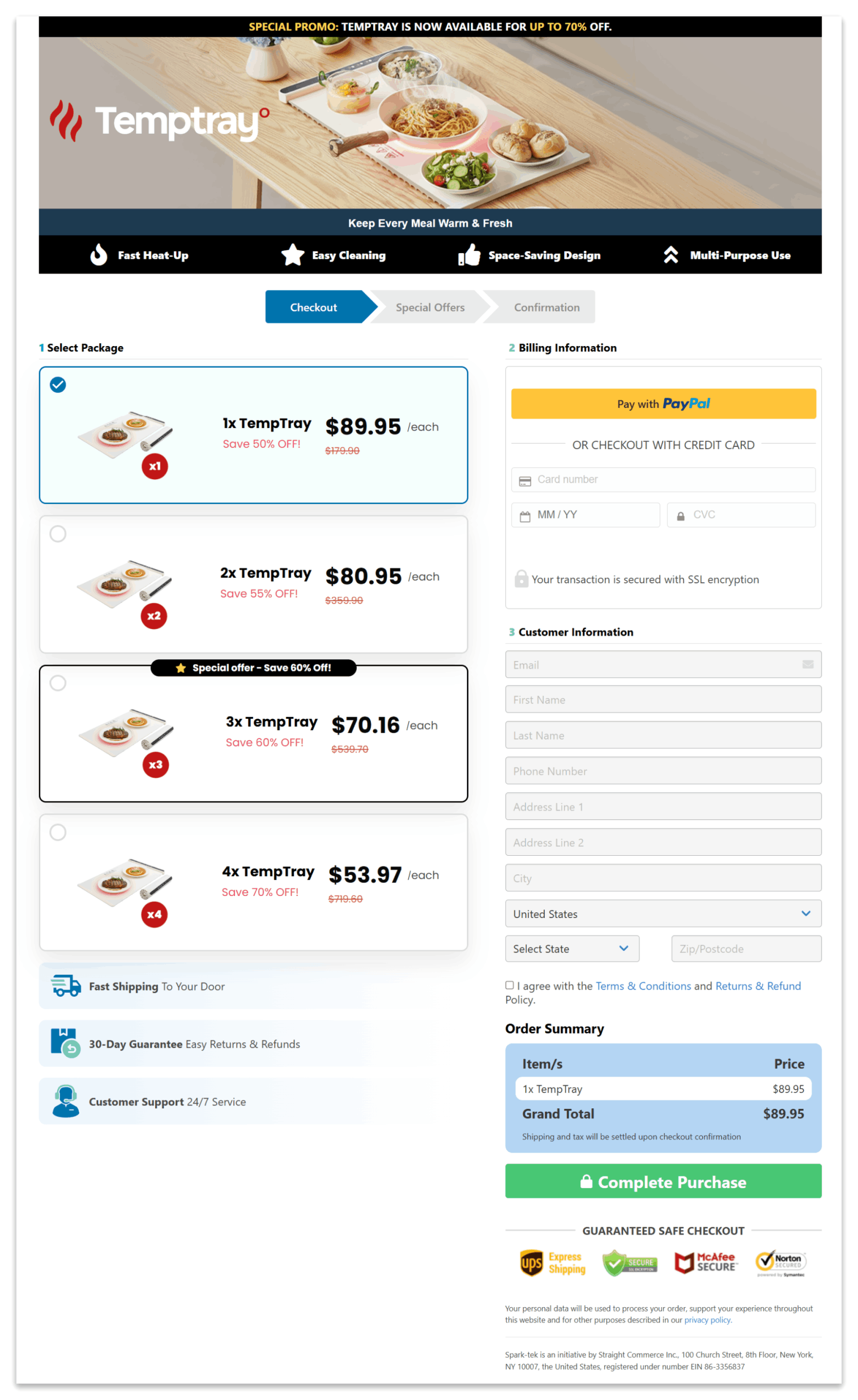 TempTray Heat Control Mat secure checkout page